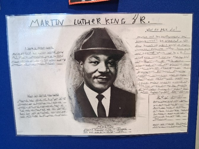 A student poster highlighting the life and legacy of Martin Luther King Jr.
